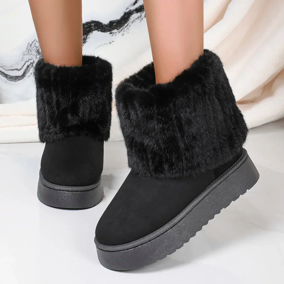 Round Toe Warm Thickened Plush Beige Mid-calf Boots Thick Sole Casual Comfortable Anti-slip Snow Boot