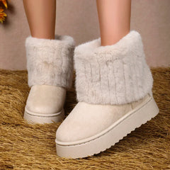 Round Toe Warm Thickened Plush Beige Mid-calf Boots Thick Sole Casual Comfortable Anti-slip Snow Boot