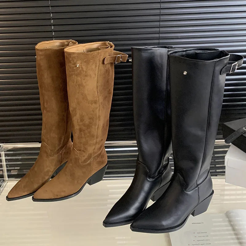Elegant Stylish Western Pointed Toe Knee High Boots
