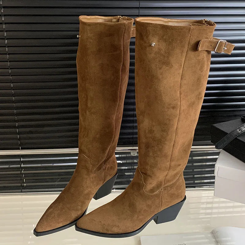 Elegant Stylish Western Pointed Toe Knee High Boots