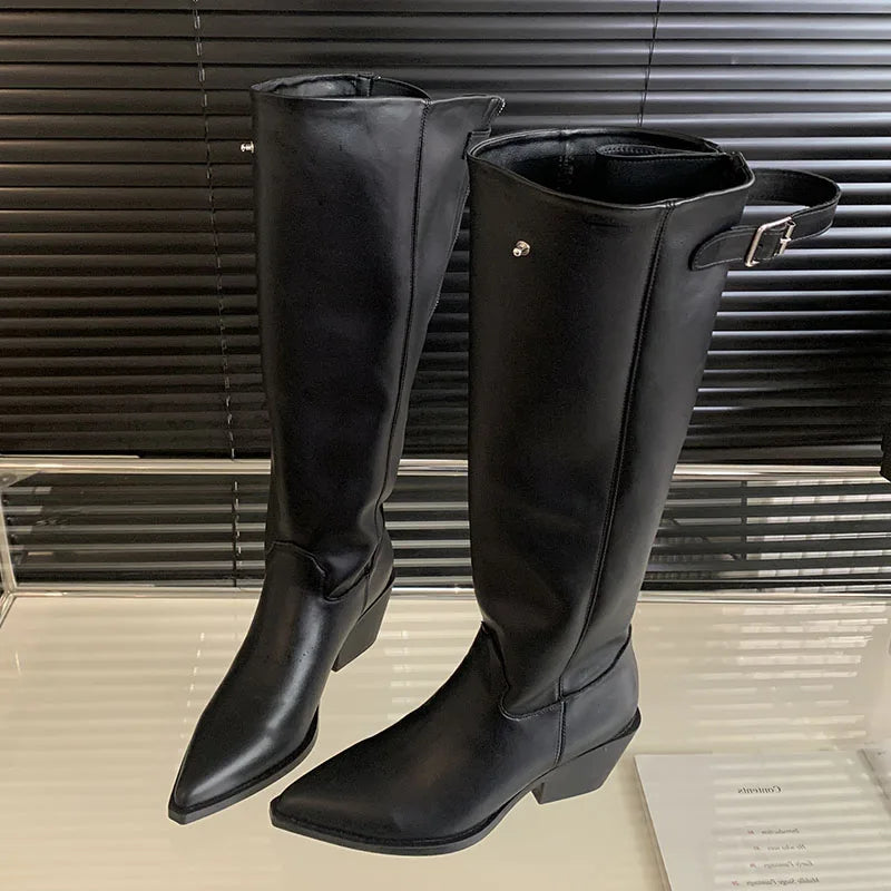 Elegant Stylish Western Pointed Toe Knee High Boots