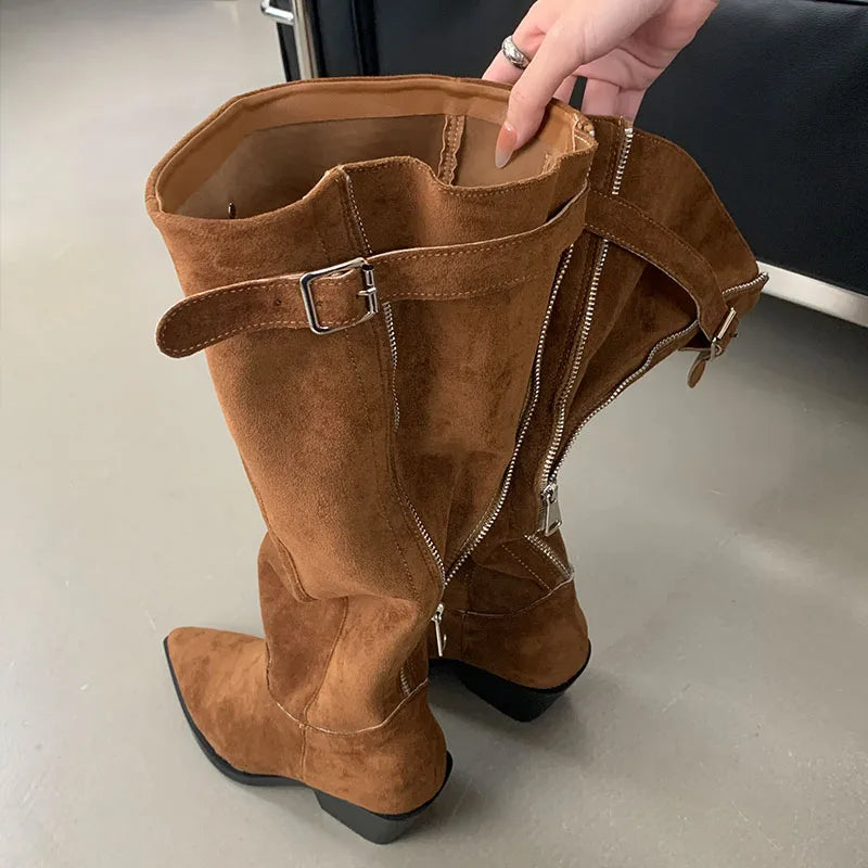 Elegant Stylish Western Pointed Toe Knee High Boots