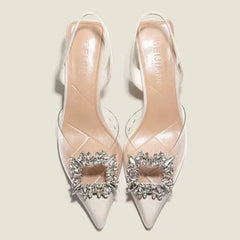 Ankle-wrap Pointed Toe Solid Shiny Diamond Noble Low Heel Pumps