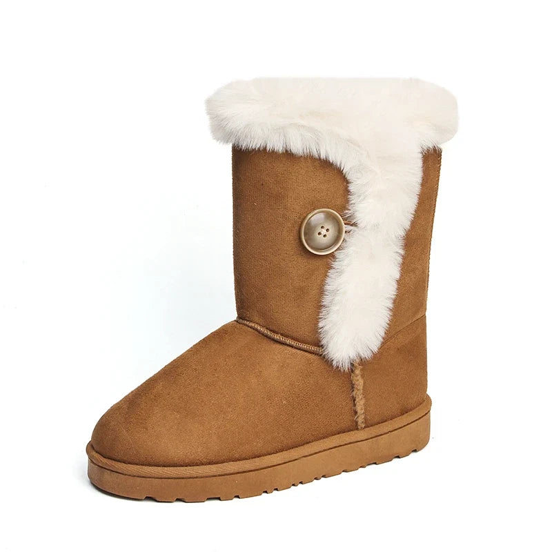 Female Shoes on Sale Warm Women's Mid-calf Boots Casual and Versatile Plush Cotton Boots Botas De Mujer