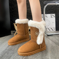 Female Shoes on Sale Warm Women's Mid-calf Boots Casual and Versatile Plush Cotton Boots Botas De Mujer