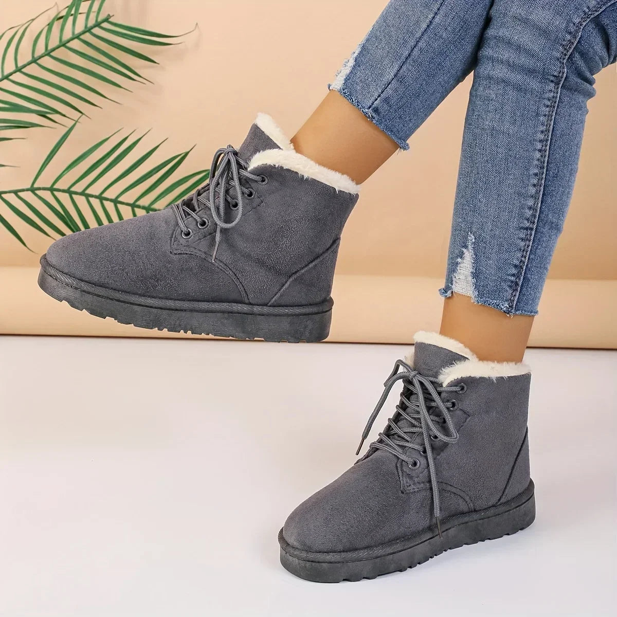 Thermal Lace Up Plush Lined Warm Outdoor Short Snow Boot