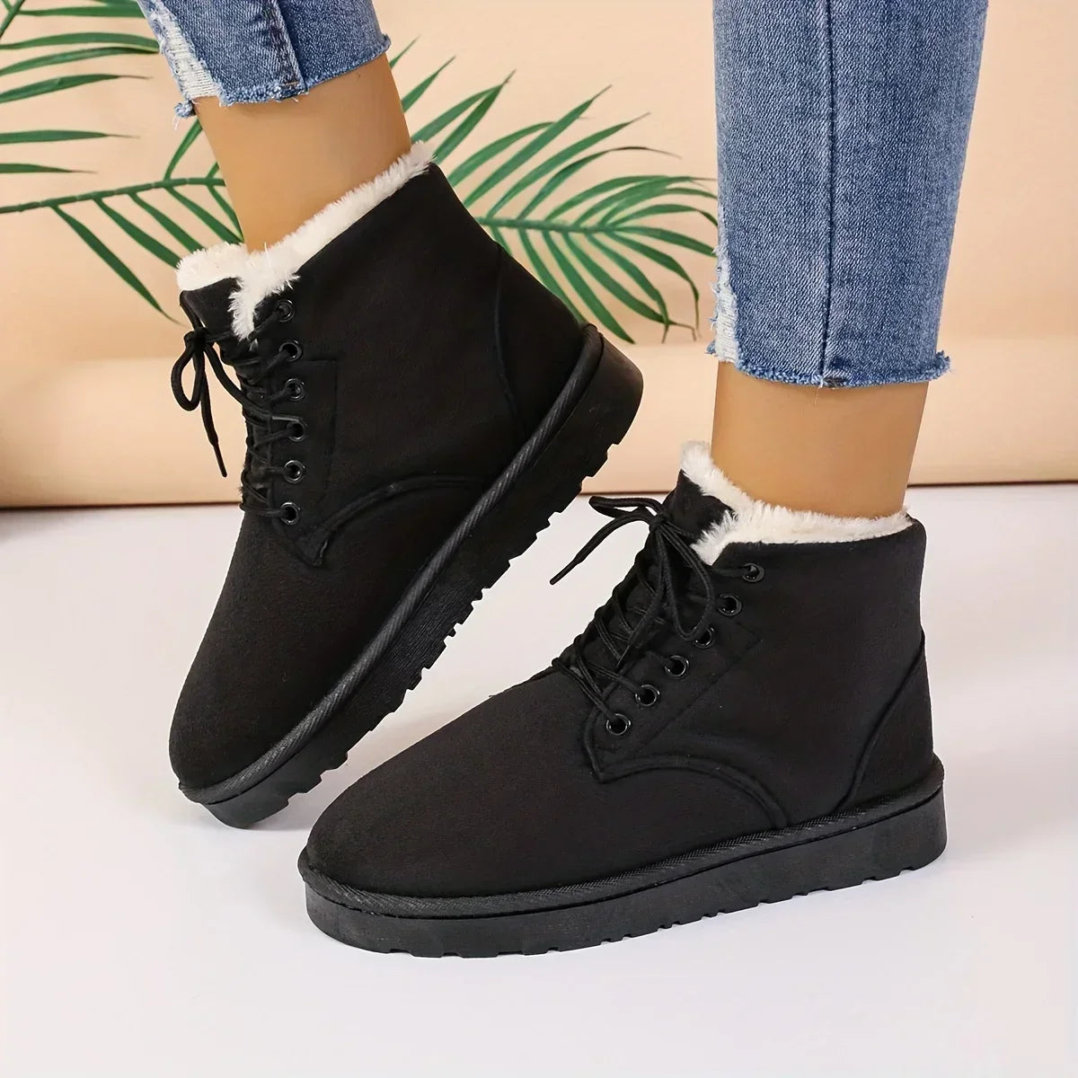 Thermal Lace Up Plush Lined Warm Outdoor Short Snow Boot