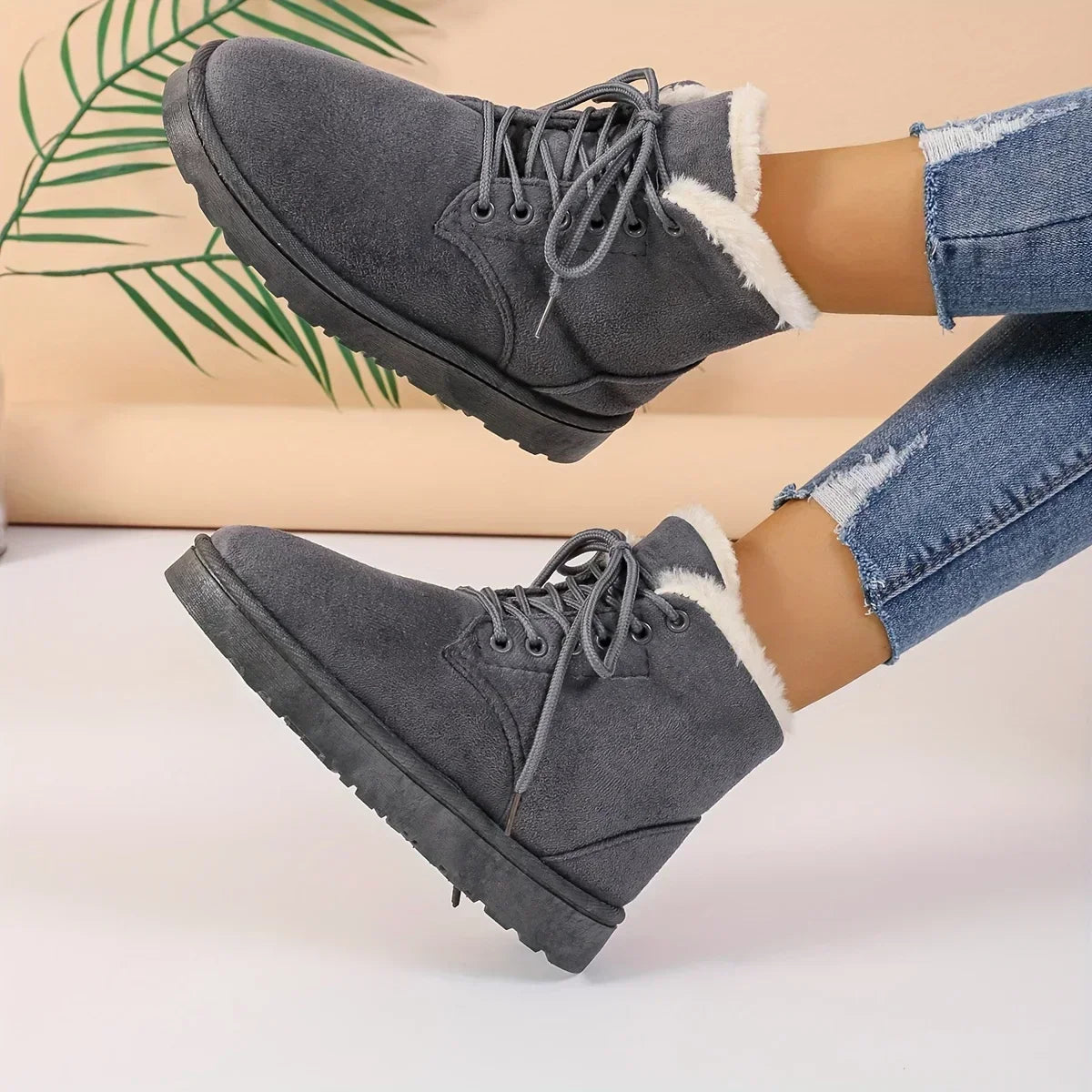 Thermal Lace Up Plush Lined Warm Outdoor Short Snow Boot