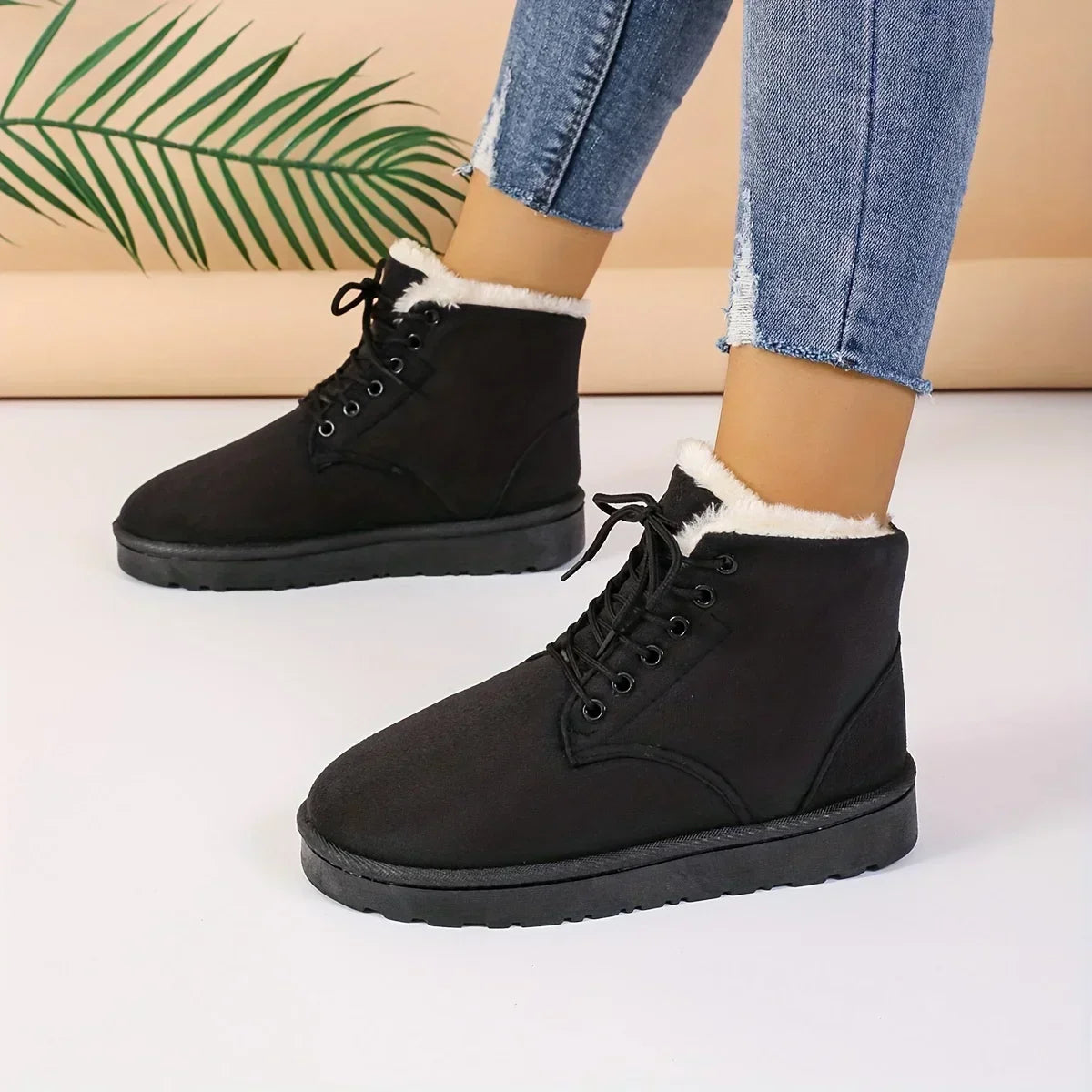 Thermal Lace Up Plush Lined Warm Outdoor Short Snow Boot