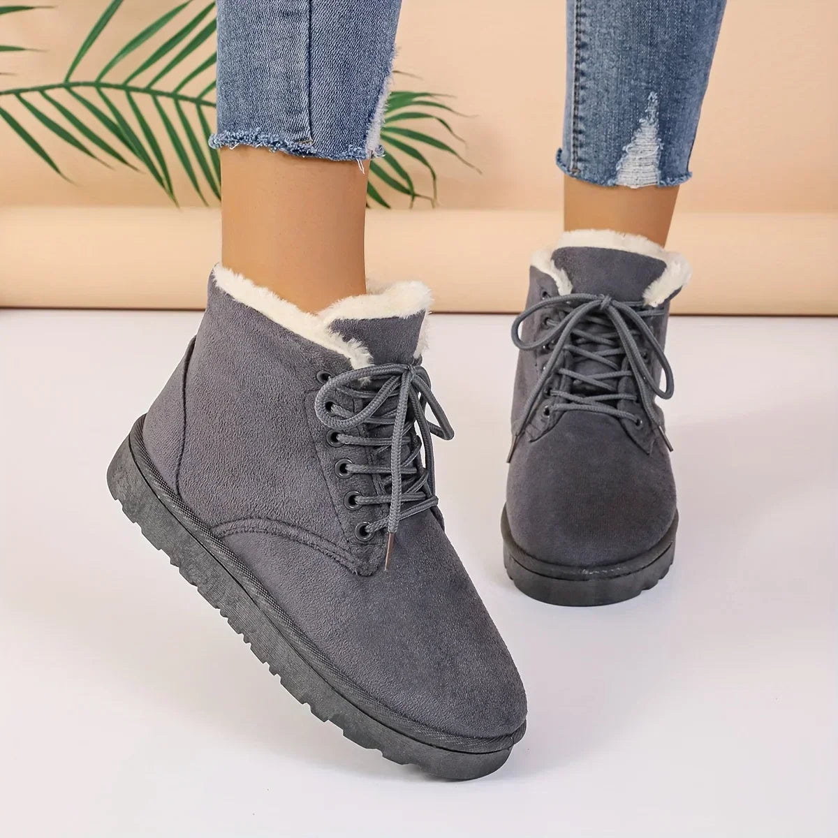 Thermal Lace Up Plush Lined Warm Outdoor Short Snow Boot