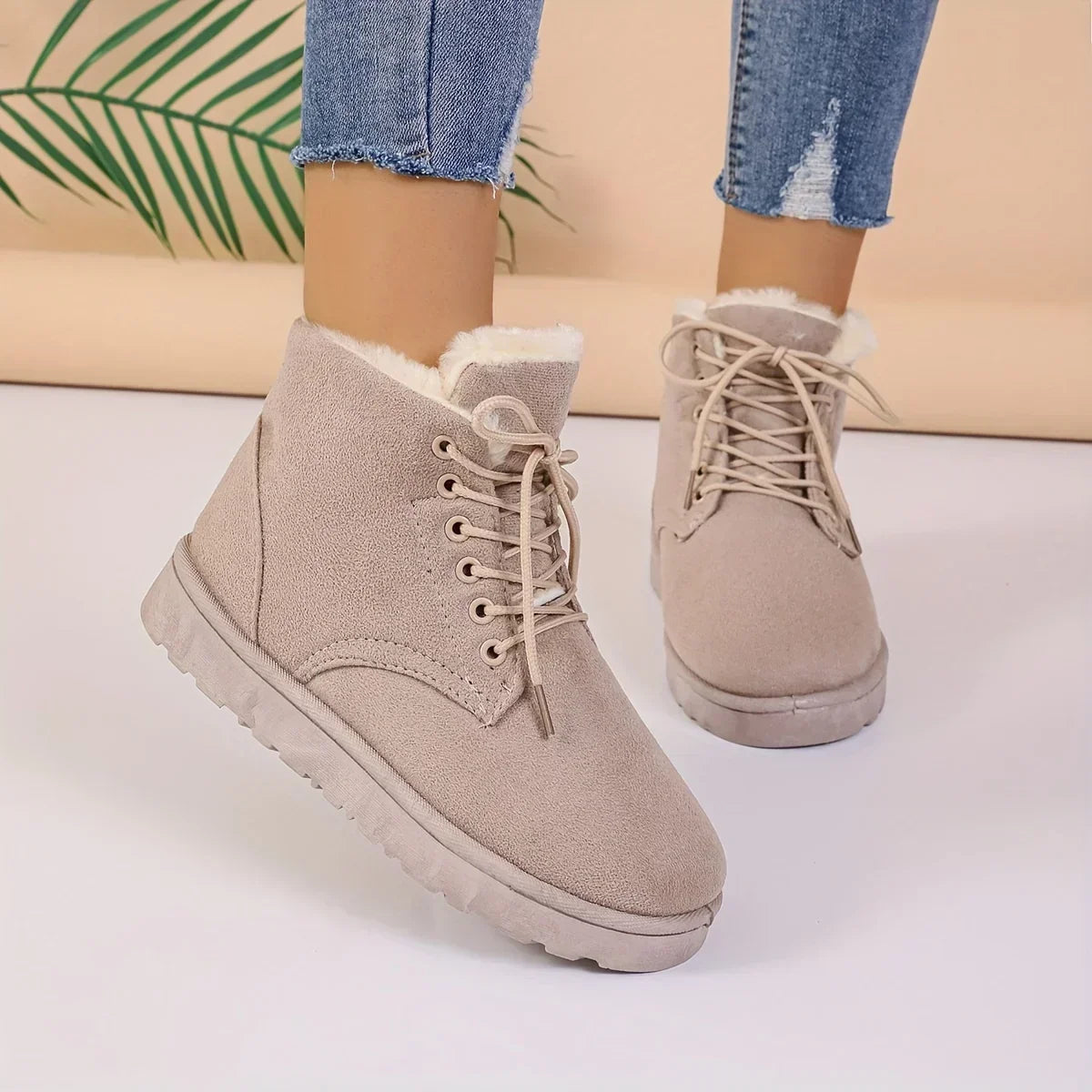 Thermal Lace Up Plush Lined Warm Outdoor Short Snow Boot
