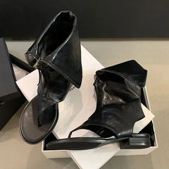 Flat Flip Flop Round Toe Zippered Ankle Boot