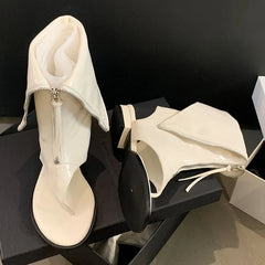 Flat Flip Flop Round Toe Zippered Ankle Boot