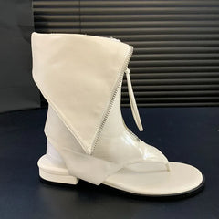 Flat Flip Flop Round Toe Zippered Ankle Boot