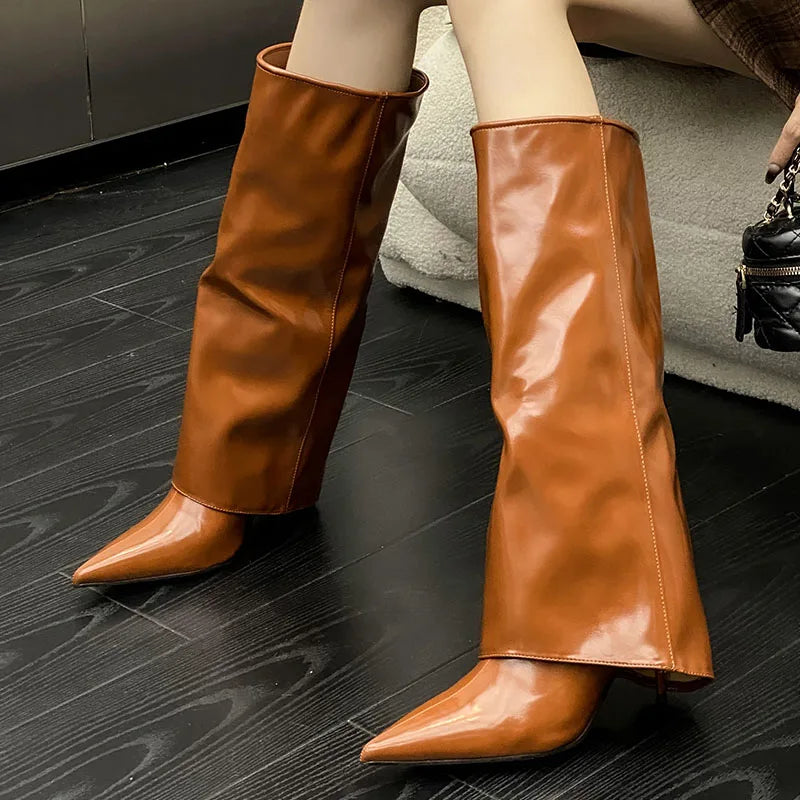 Footwear Thin Heels Pointed Toe Slip On Modern Knee High Boots
