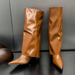 Footwear Thin Heels Pointed Toe Slip On Modern Knee High Boots