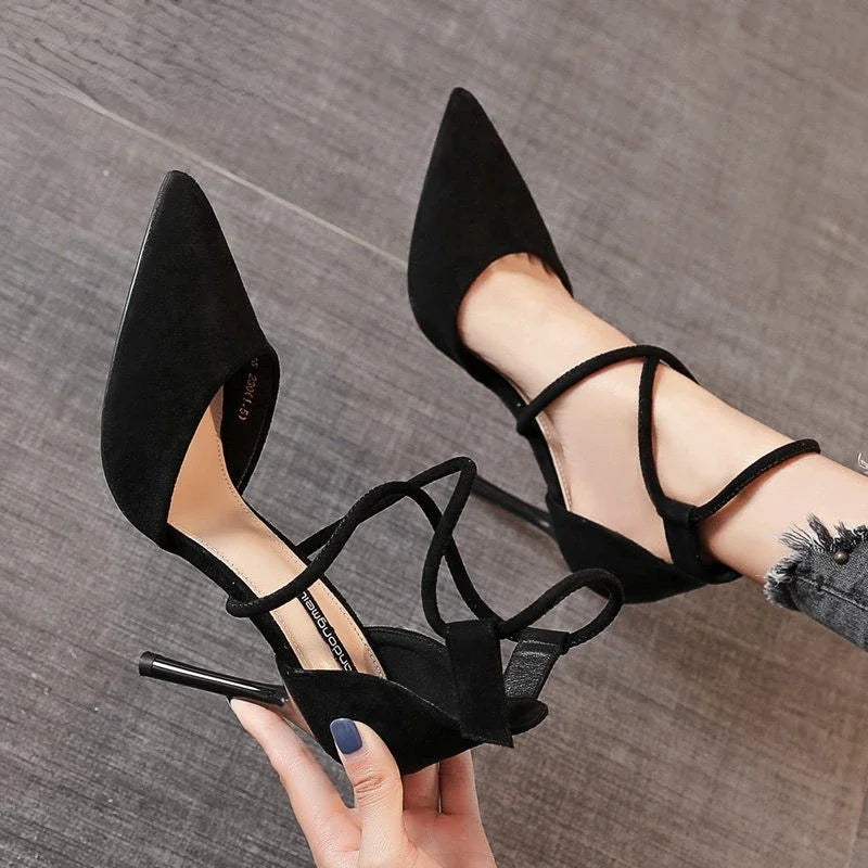 Suede 9cm Pointed Black Wedding Bridal High Heel
