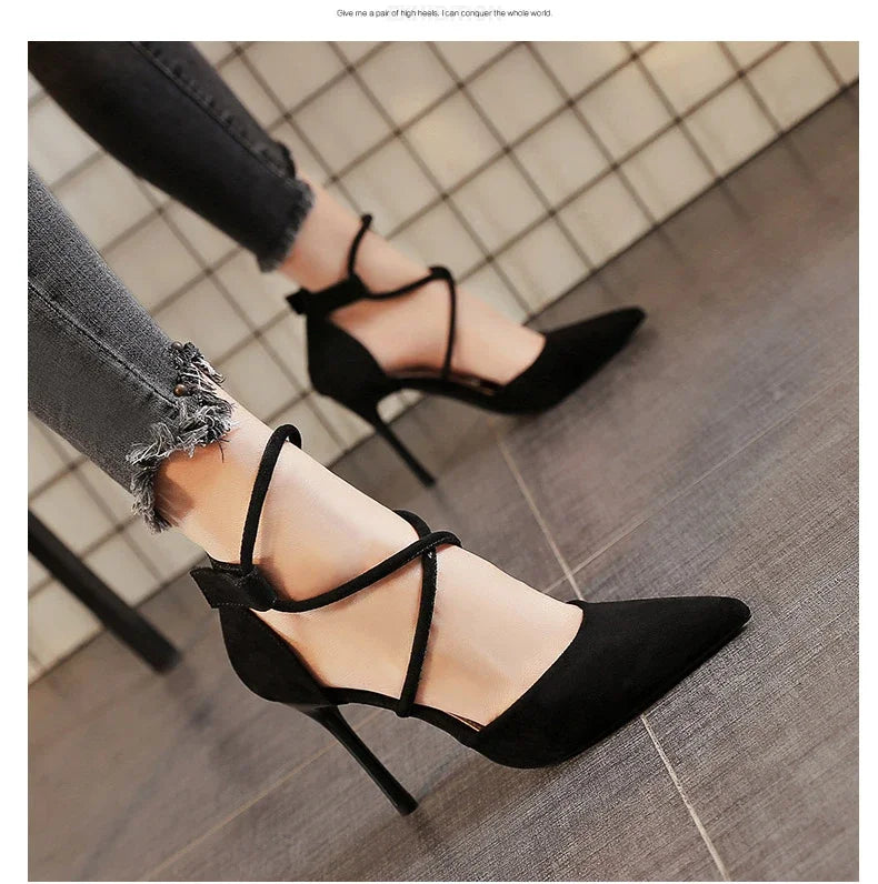 Suede 9cm Pointed Black Wedding Bridal High Heel