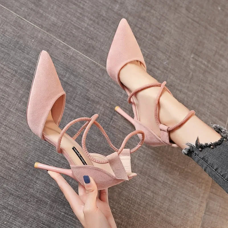 Suede 9cm Pointed Black Wedding Bridal High Heel
