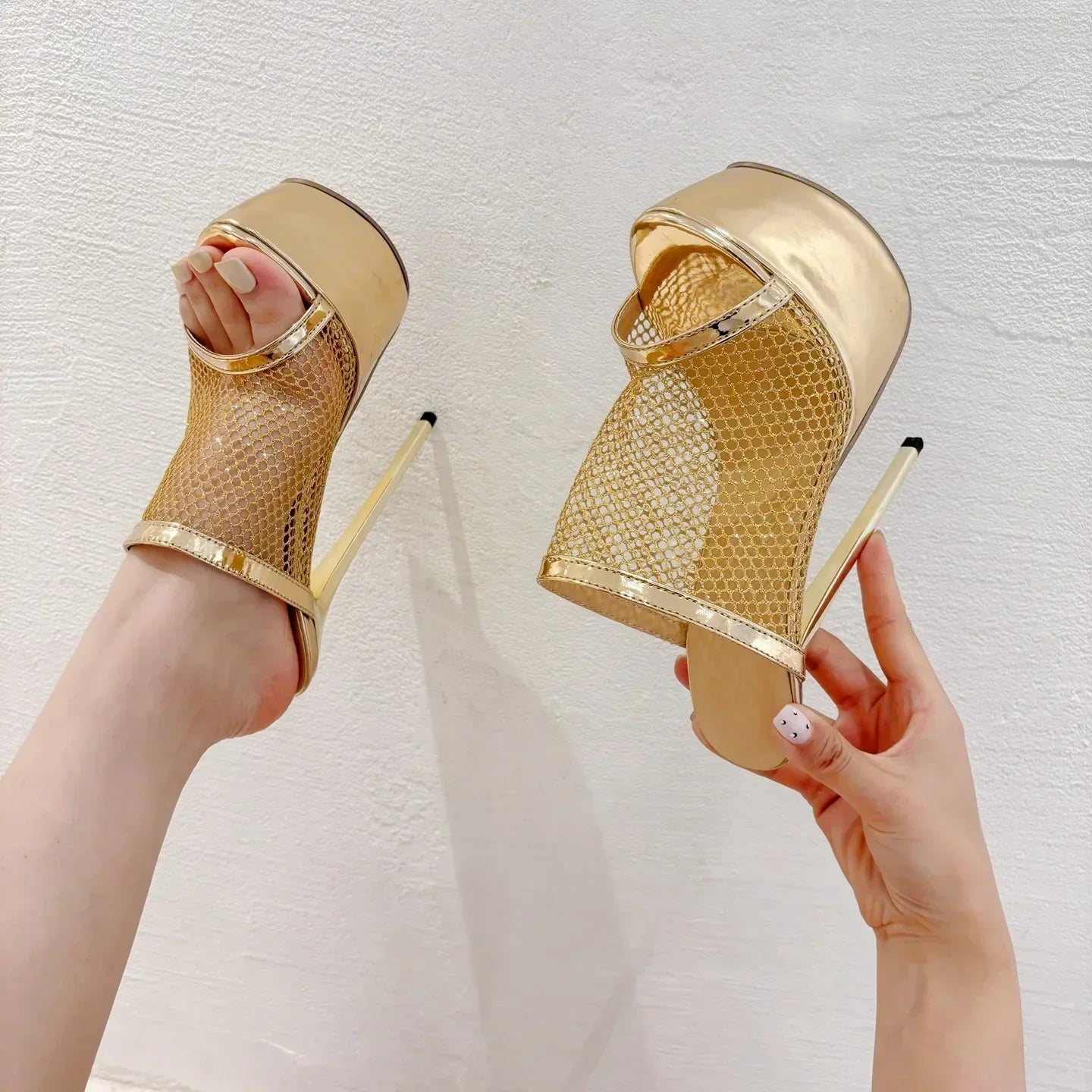 Golden/silver Thin high heel platform breathable outdoor High Heel