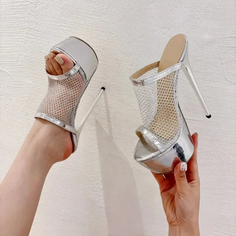 Golden/silver Thin high heel platform breathable outdoor High Heel
