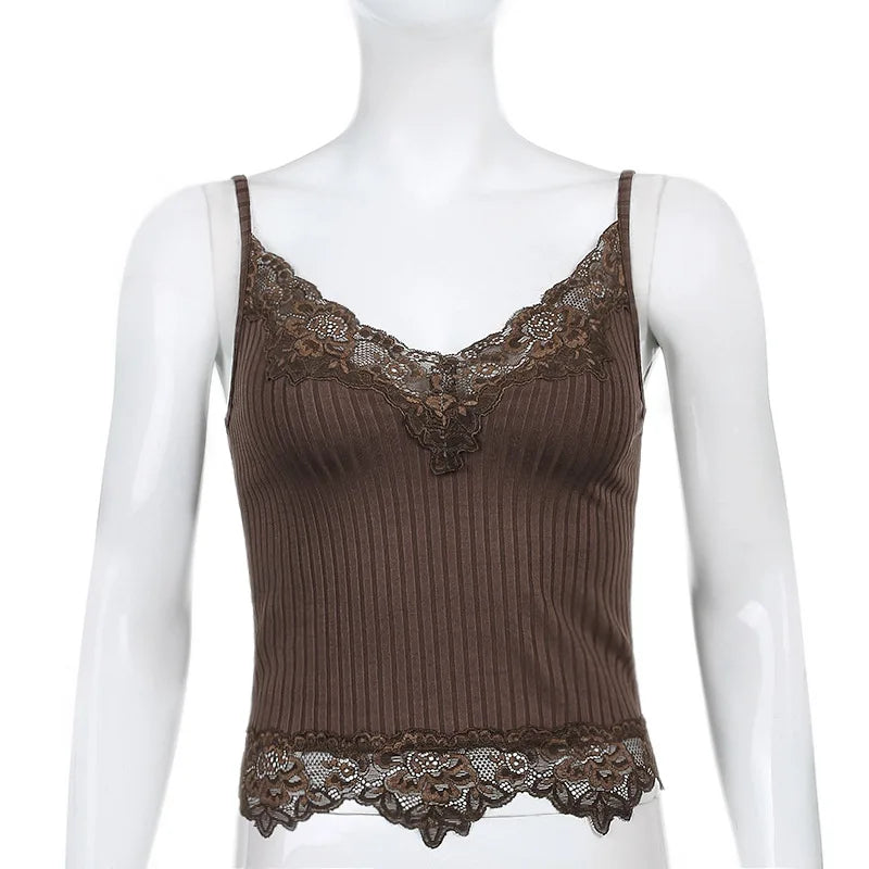 Goth Aesthetic Lace Patchwork Tank Tops