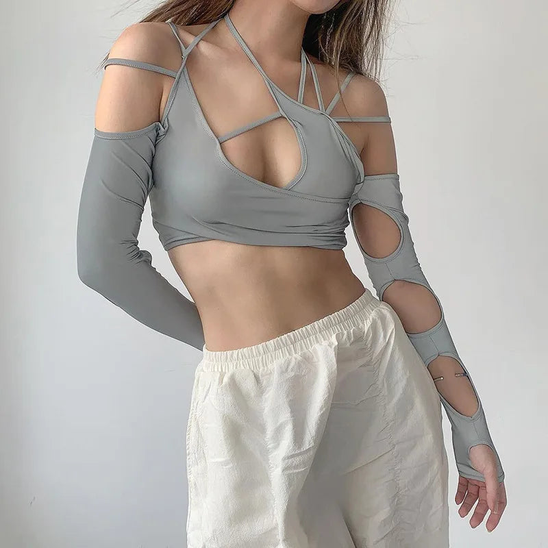 Women's Punk Long Sleeve Crop Top