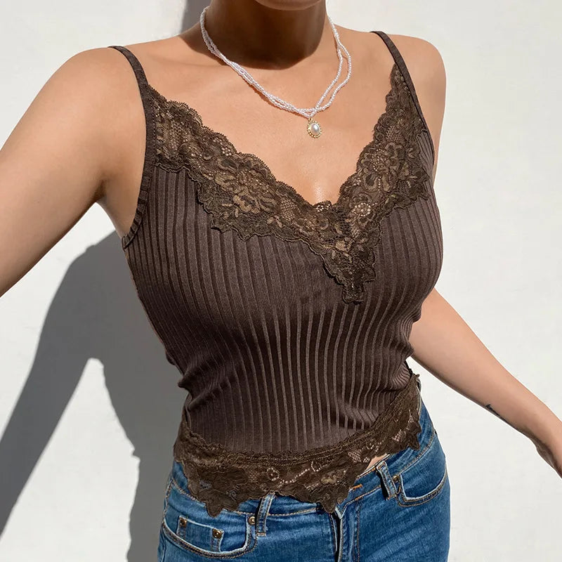 Goth Aesthetic Lace Patchwork Tank Tops