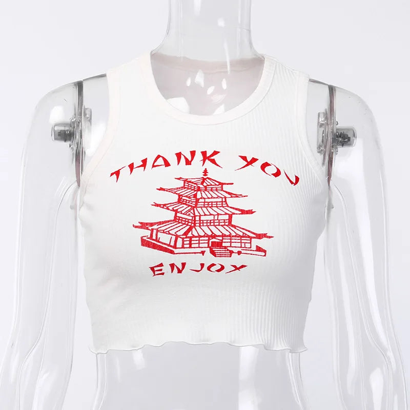 knitting Print O Neck Off Shoulder Tank Top
