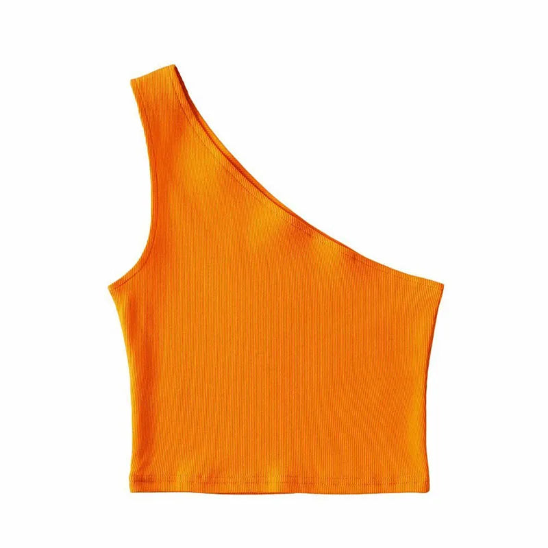 One Shoulder Cropped Tanks Top