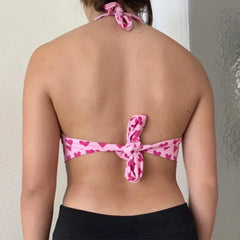 Pink Heart Print Cute Bustier Crop Top
