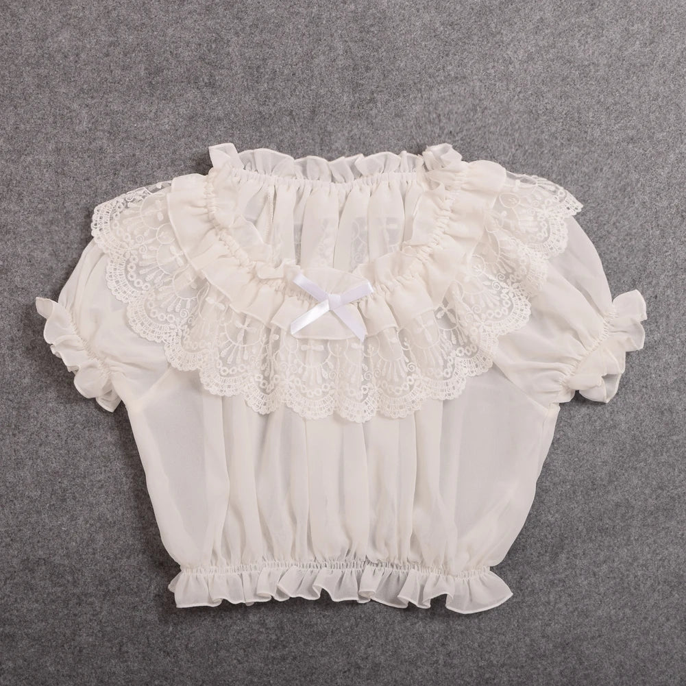 Chiffon Blouse Cute Lolita Off Shoulder Crop Tops