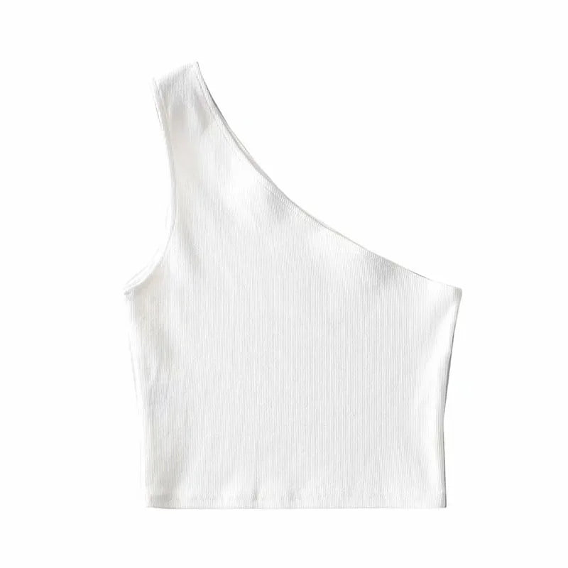 One Shoulder Cropped Tanks Top