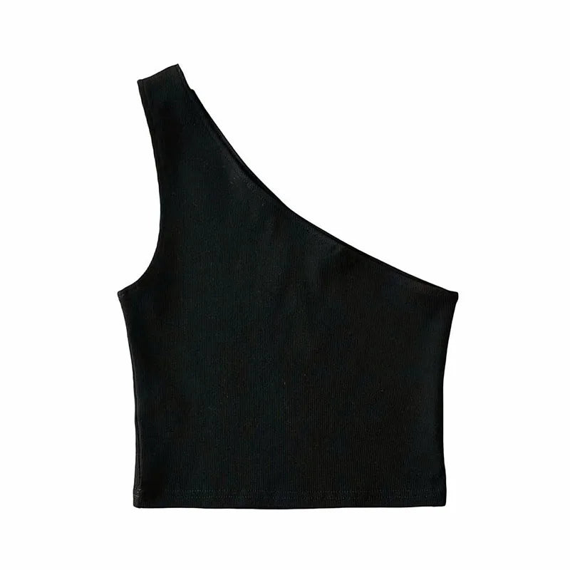 One Shoulder Cropped Tanks Top