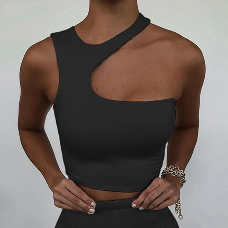 Cut Out Sexy Crop Off Shoulder Solid Skinny Sport Short Tops