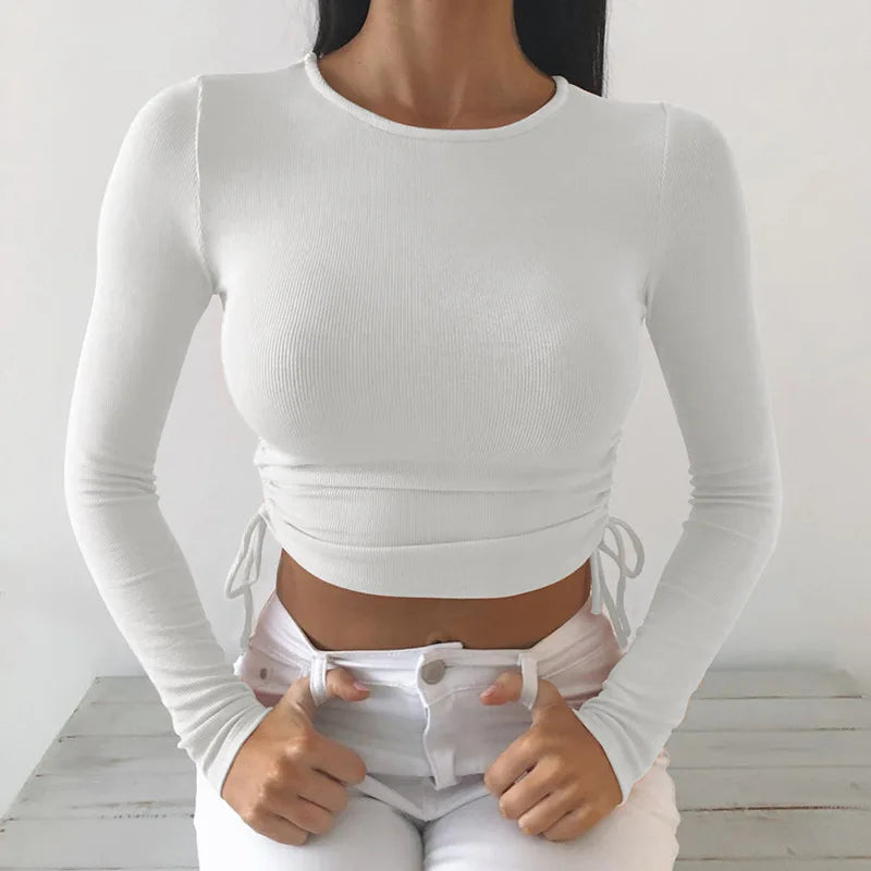 Sexy O-Neck Long Sleeve Bodycon Cropped Tops