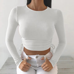 Sexy O-Neck Long Sleeve Bodycon Cropped Tops