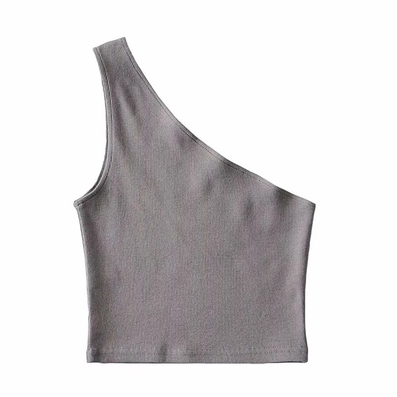 One Shoulder Cropped Tanks Top