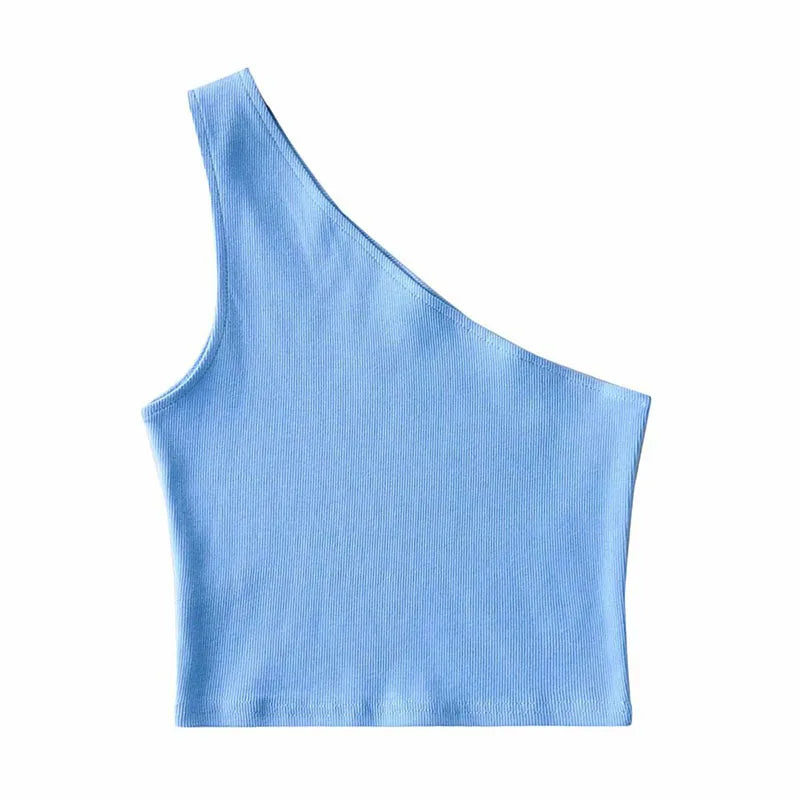 One Shoulder Cropped Tanks Top