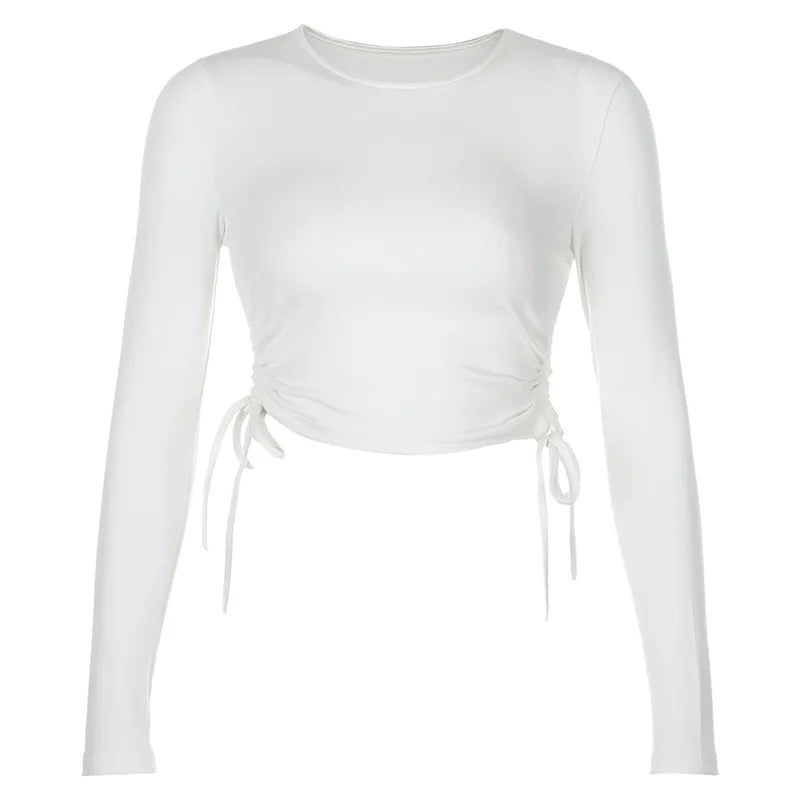 Sexy O-Neck Long Sleeve Bodycon Cropped Tops