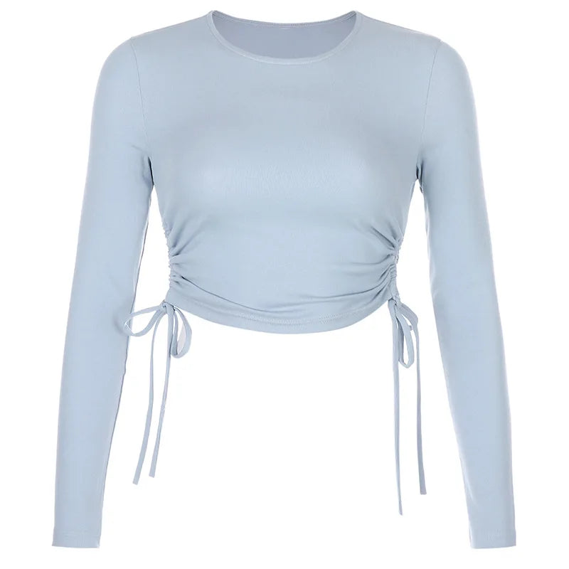 Sexy O-Neck Long Sleeve Bodycon Cropped Tops