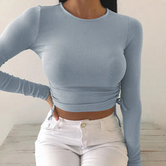 Sexy O-Neck Long Sleeve Bodycon Cropped Tops