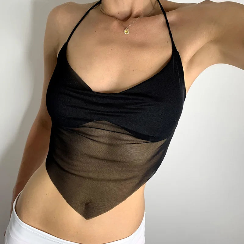 Sexy Transparent y2k Mesh Halter Tops