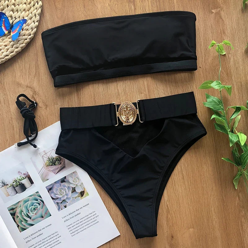 Snake Printed Bandeau Bikini