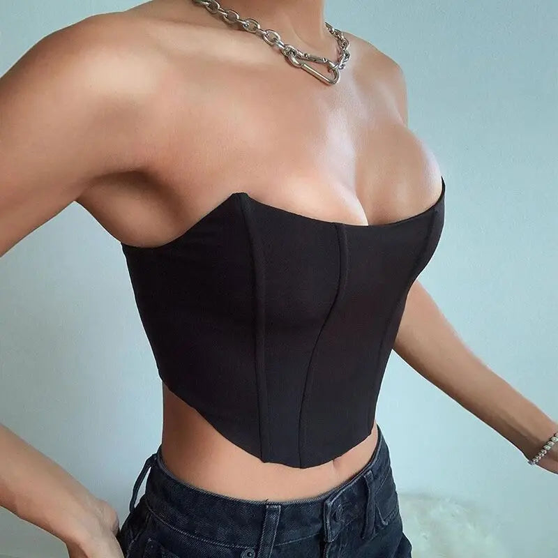 Sleeveless Off Shoulder Velvet Sexy Corset Crop Tops