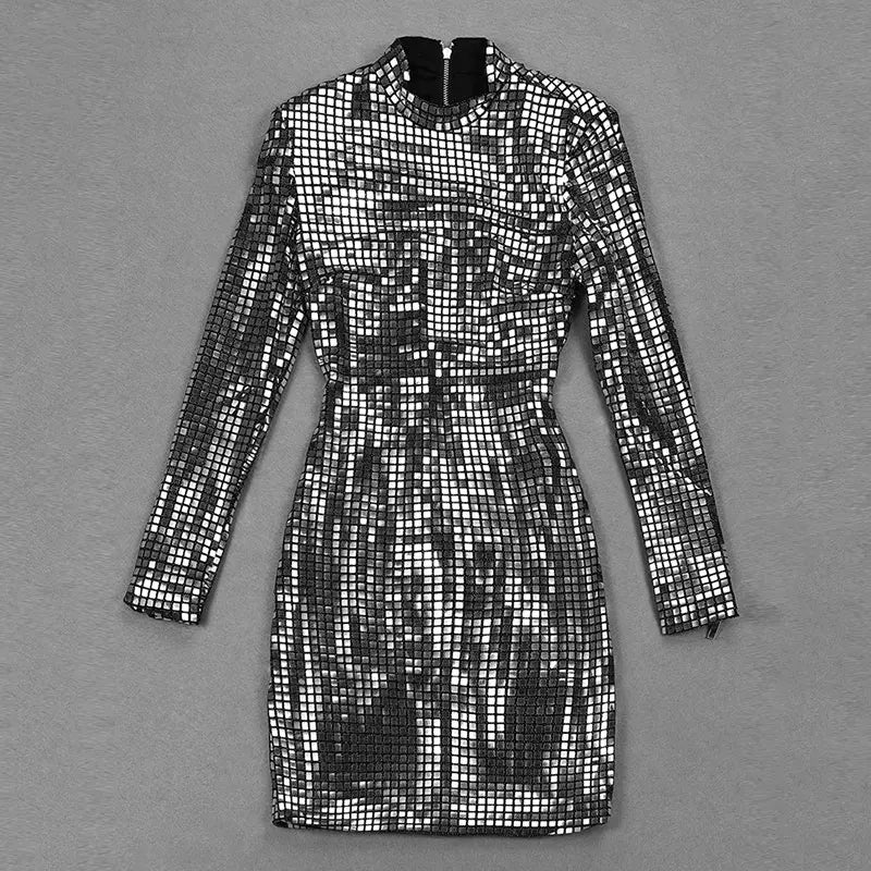 Shiny Plaid Sequins Autumn Winter Dress