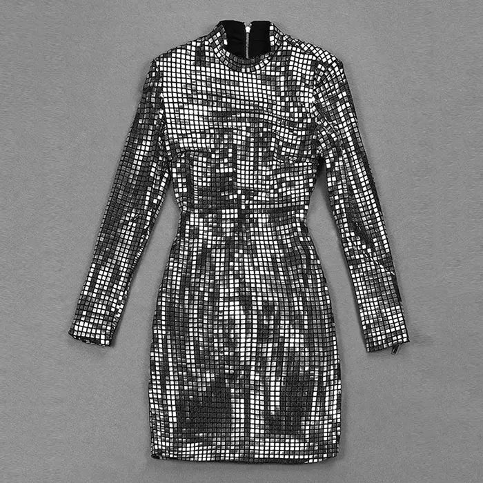 Shiny Plaid Sequins Autumn Winter Dress