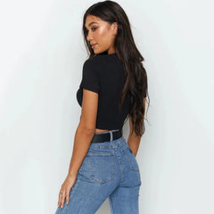 O Neck Knit White Crop Top