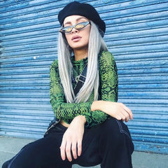 Casual Green Snake Print T Shirt Mesh Top