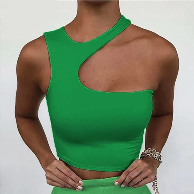 Cut Out Sexy Crop Off Shoulder Solid Skinny Sport Short Tops